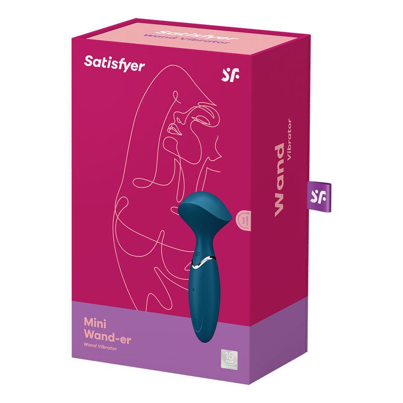 Satisfyer - mini wand-er - clitoral vibrator -  blue, box side view | Flirtybay.com.au