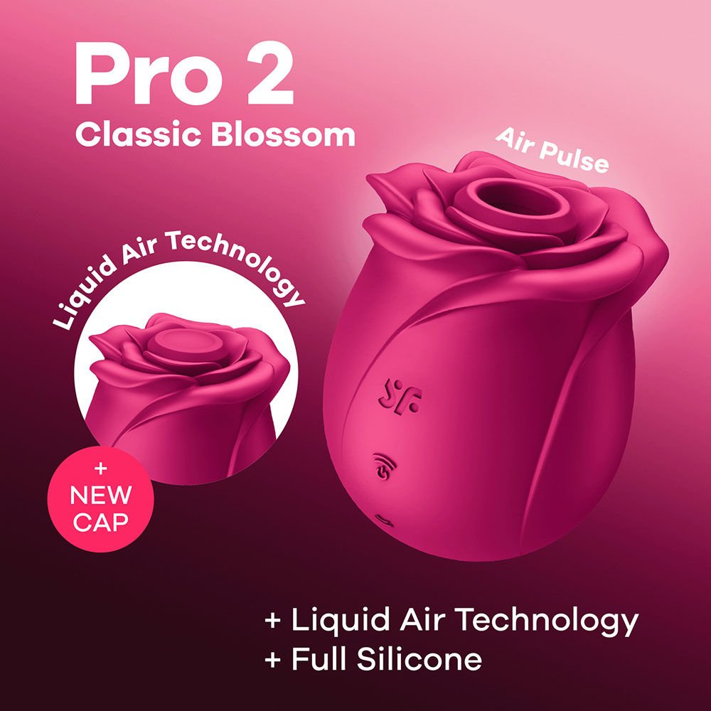 Satisfyer pro 2 - classic blossom - pressure wave vibrator - Product side view, rose toys  | Flirty Bay Adult Store Australia