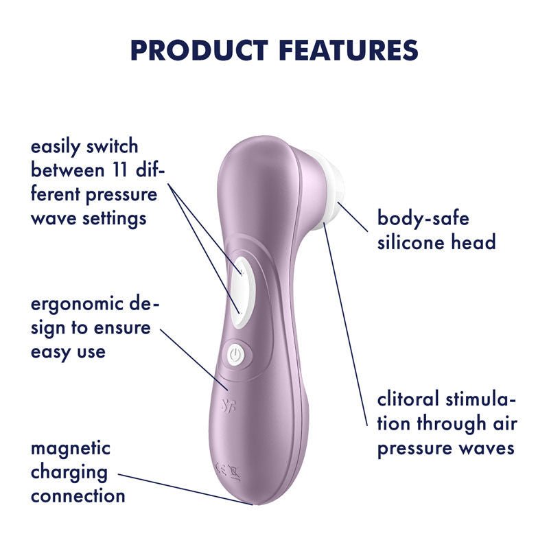 Satisfyer pro 2 - clitoral suction stilulator - purple-Product back view, with specifications  | Flirtybay.com.au