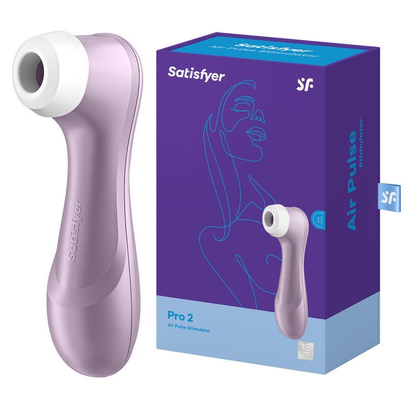 Satisfyer pro 2 - clitoral suction stilulator - purple-Product side view and box side view | Flirtybay.com.au