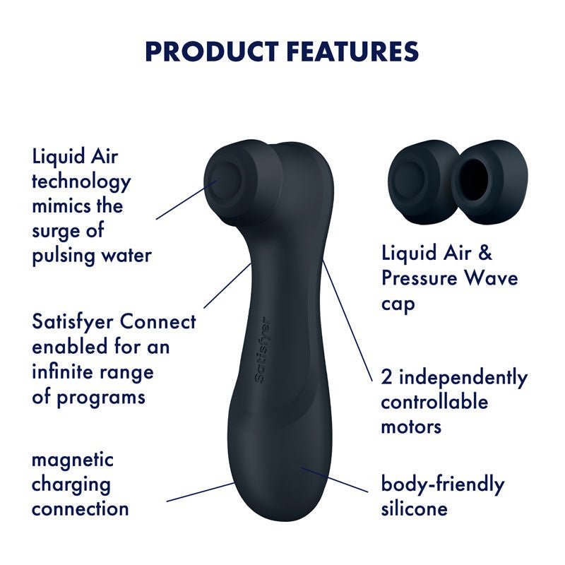 Satisfyer pro 2 generation 3 - app controlled clitoral suction stimulator - black, Product side view, with specifications  | Flirtybay.com.au