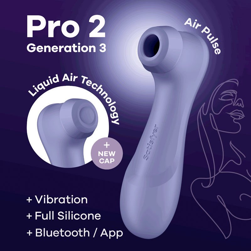 Satisfyer pro 2 generation 3 - app controlled clitoral suction stimulator - purple, show air pulseProduct side view  | Flirtybay.com.au