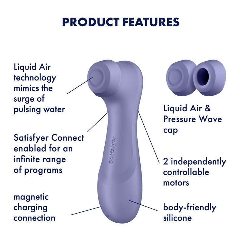 Satisfyer pro 2 generation 3 - app controlled clitoral suction stimulator - purple, Product side view, with specifications  | Flirtybay.com.au