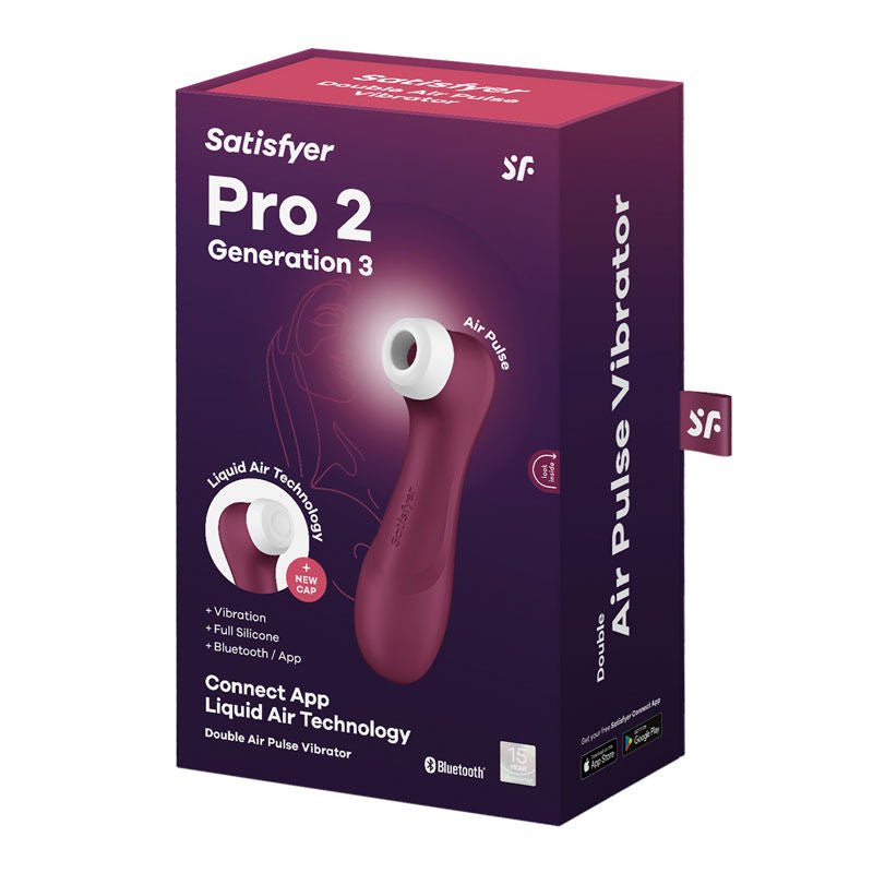 Satisfyer pro 2 generation 3 - app controlled clitoral suction stimulator -  red, box side view | Flirtybay.com.au