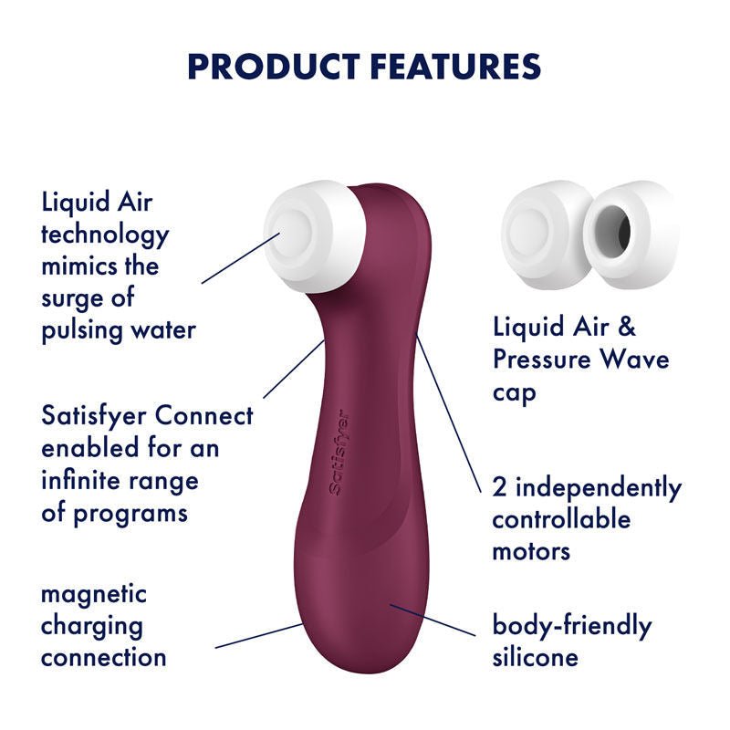 Satisfyer pro 2 generation 3 - app controlled clitoral suction stimulator - red, Product front view , with specifications | Flirtybay.com.au