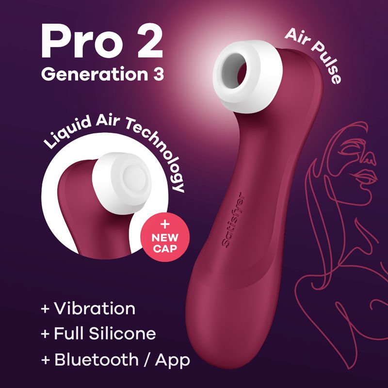 Satisfyer pro 2 generation 3 - app controlled clitoral suction stimulator - red, Product side view show air pulse  | Flirtybay.com.au