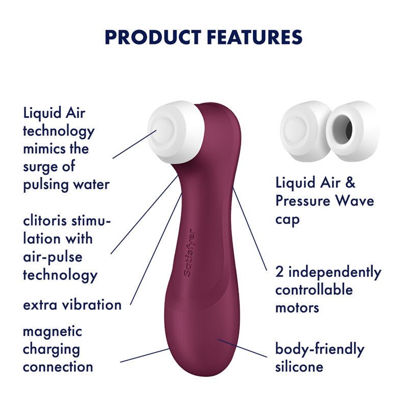Satisfyer pro 2 generation 3 - clitoral suction stimulator - Red, Product side view, with specifications  | Flirtybay.com.au