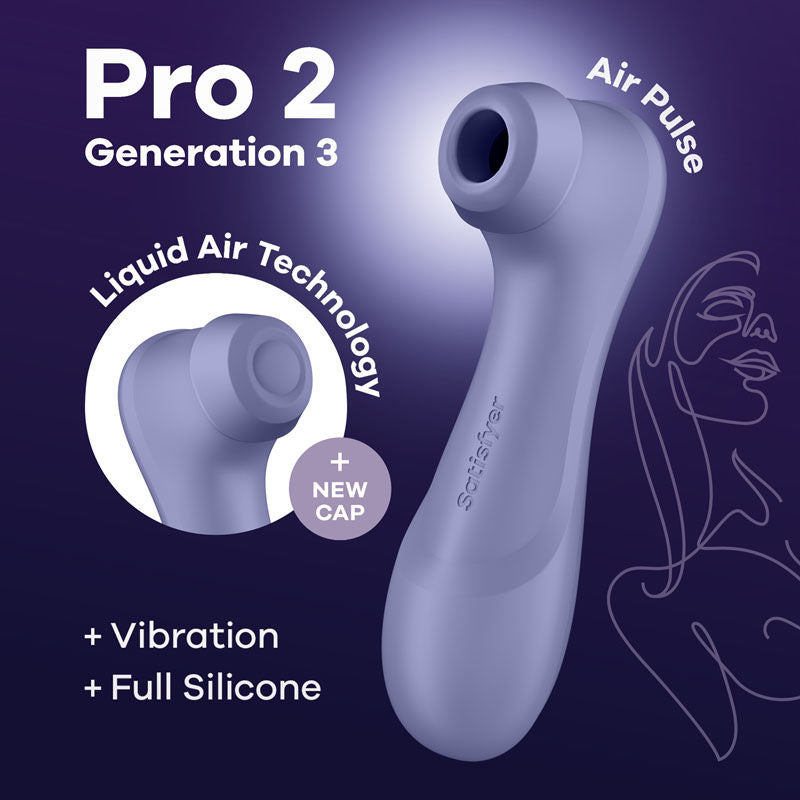 Satisfyer pro 2 generation 3 - clitoral suction vibrator - Product front view, with specifications  | Flirty Bay