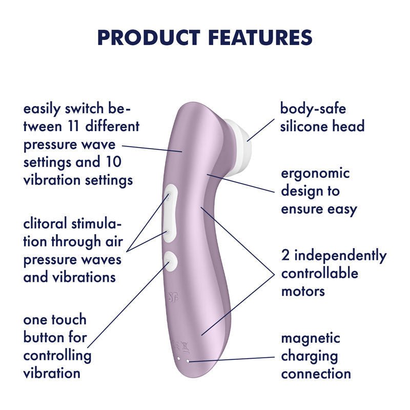 Satisfyer pro 2+ - clitoral suction stimulator - purple, Product side five view  | Flirtybay.com.au