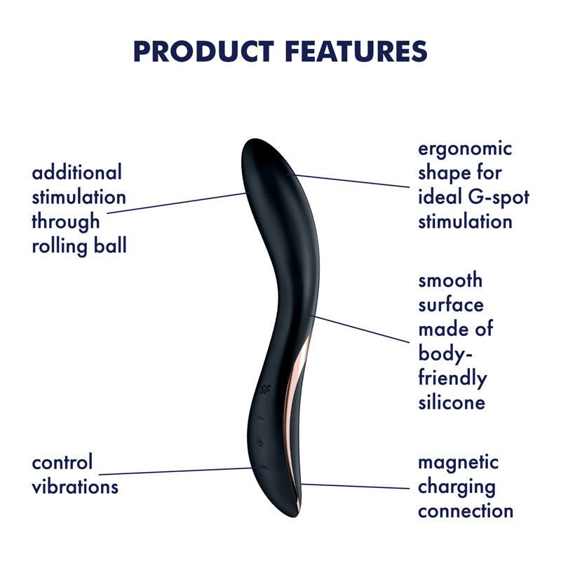 Satisfyer - rrrolling explosion - g-spot vibrator - Product side view, with specifications  | Flirtybay.com.au
