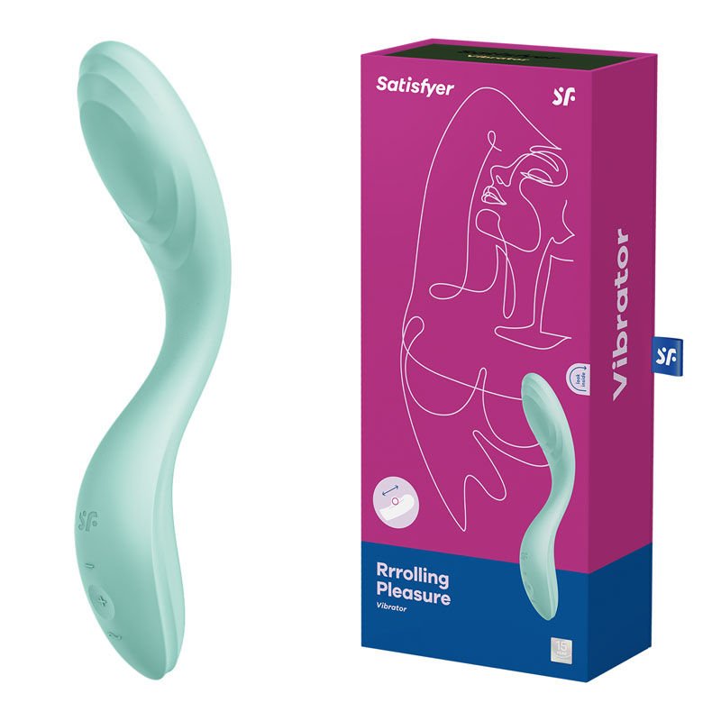 Satisfyer rrrolling pleasure - g-spot vibrator - Green, Product side view and box side view | Flirtybay.com.au
