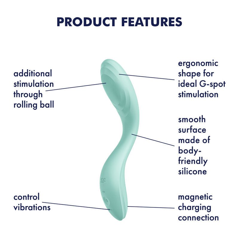 Satisfyer rrrolling pleasure - g-spot vibrator - Green, Product side view, with specifications  | Flirtybay.com.au