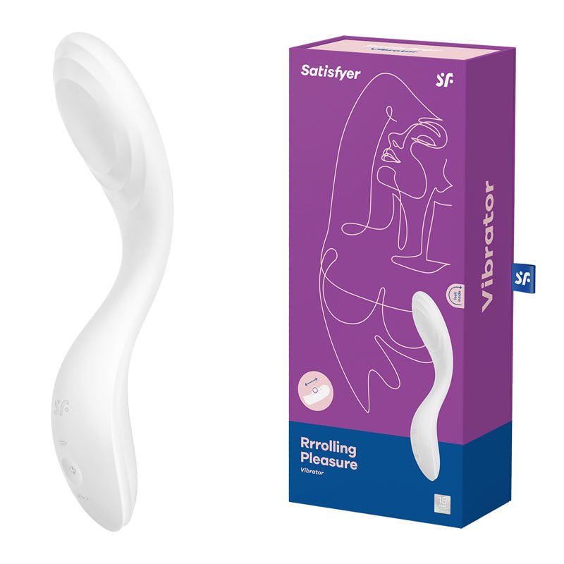 Satisfyer rrrolling pleasure - g-spot vibrator - White, Product side view and box side view | Flirtybay.com.au