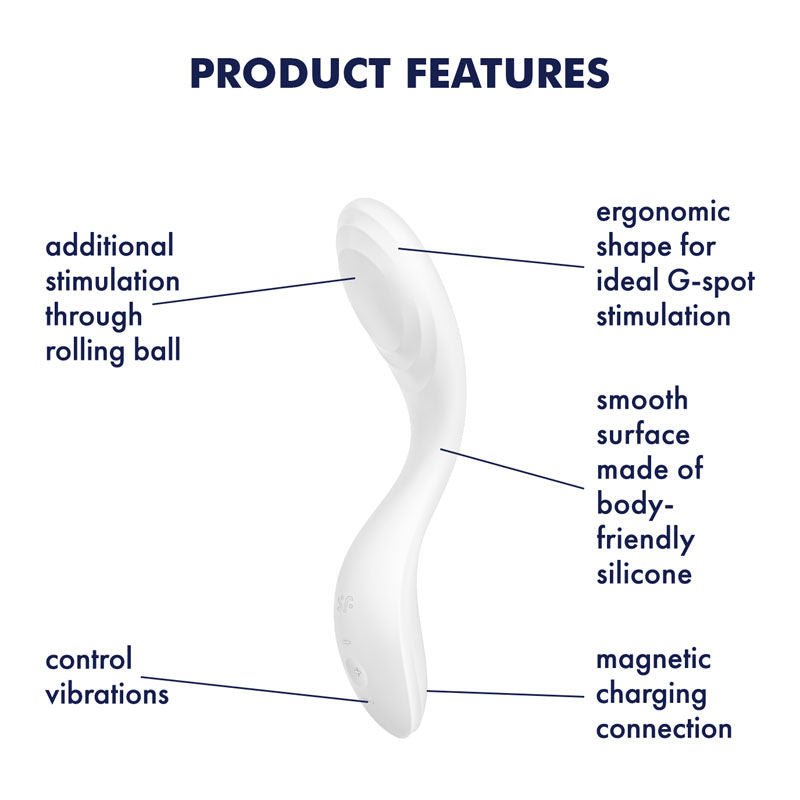 Satisfyer rrrolling pleasure - g-spot vibrator - White, Product side view, with specifications  | Flirtybay.com.au
