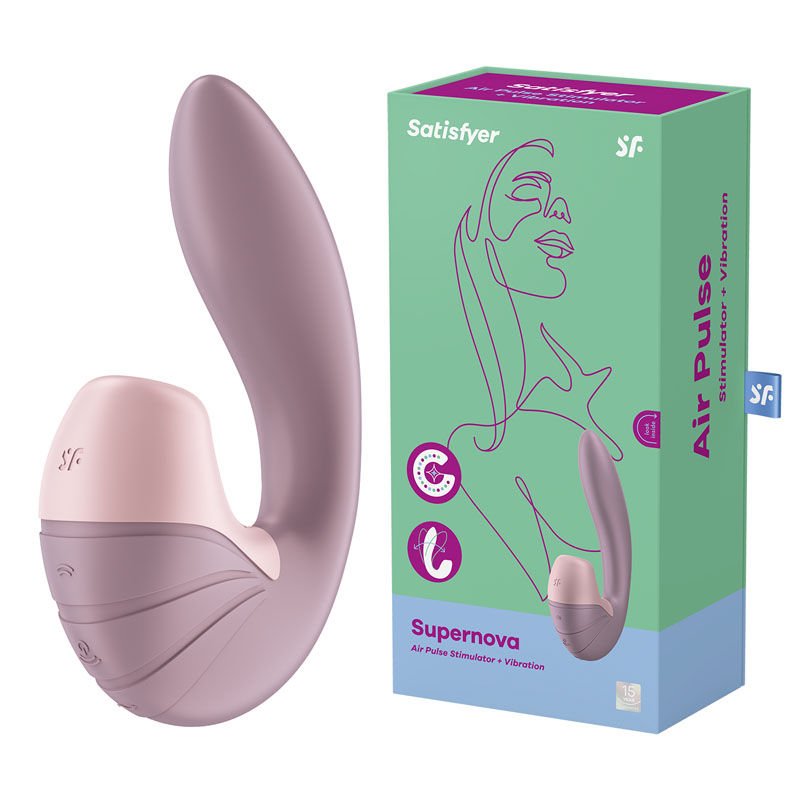 Satisfyer supernova - rabbit vibrator - Pink, Product side view and box side view | Flirtybay.com.au