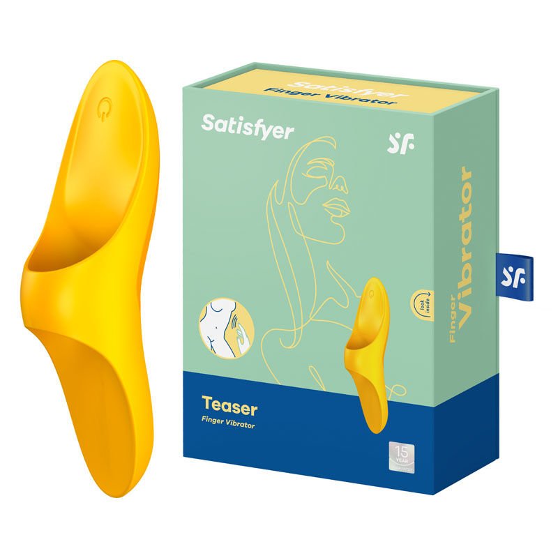 Satisfyer - teaser - finger vibrator - Product front view and box side view | Flirtybay.com.au