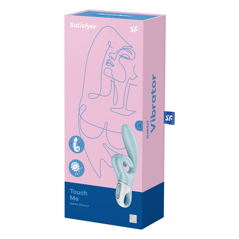 Satisfyer touch me - rabbit vibrator -  Blue, box side view | Flirtybay.com.au