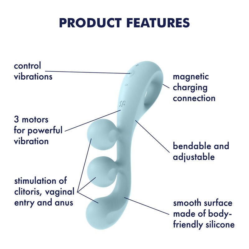 Satisfyer tri ball 1 - multi vibrator - blue, Product side two view  | Flirtybay.com.au