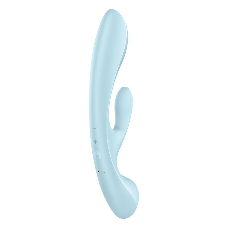 Satisfyer - triple oh - rabbit vibrator - Blue, Product side four view  | Flirtybay.com.au