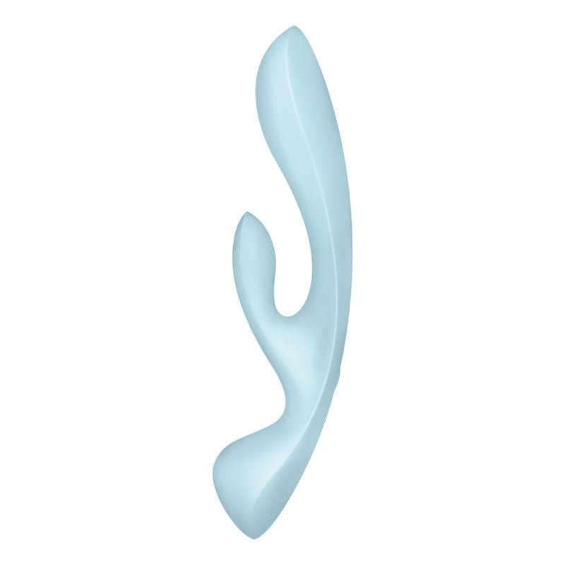 Satisfyer - triple oh - rabbit vibrator - Blue, Product side three view  | Flirtybay.com.au