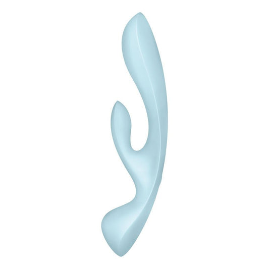 Satisfyer - triple oh - rabbit vibrator - Blue, Product side three view  | Flirtybay.com.au