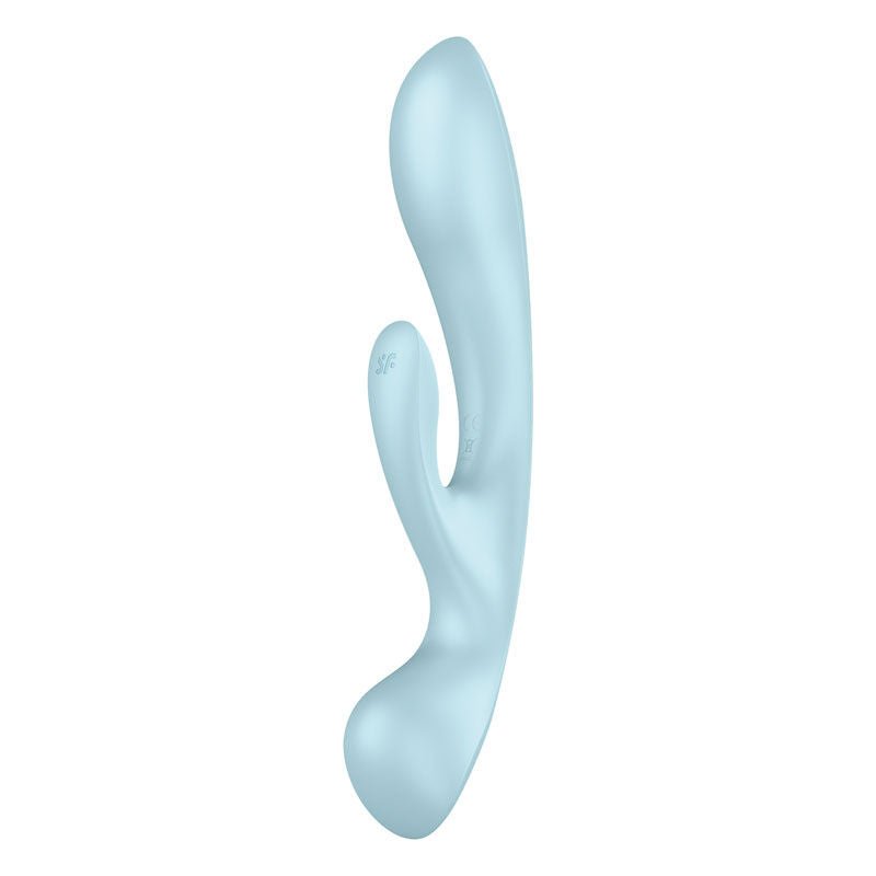 Satisfyer - triple oh - rabbit vibrator - Blue, Product side two view  | Flirtybay.com.au