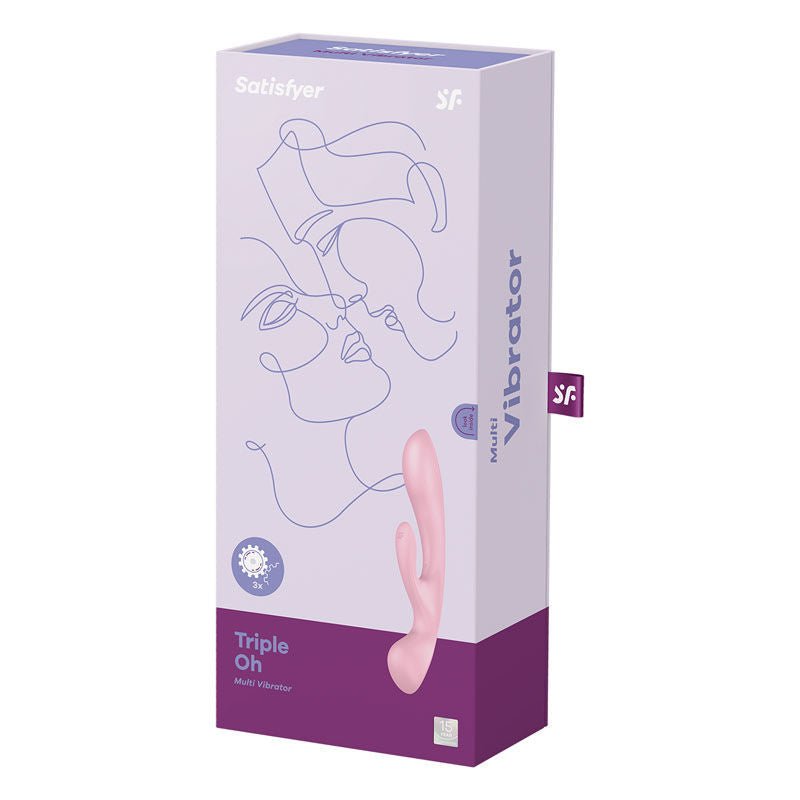 Satisfyer - triple oh - rabbit vibrator -  Pink, box side view | Flirtybay.com.au
