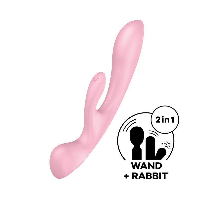 Satisfyer - triple oh - rabbit vibrator - Pink, Product side view  | Flirtybay.com.au