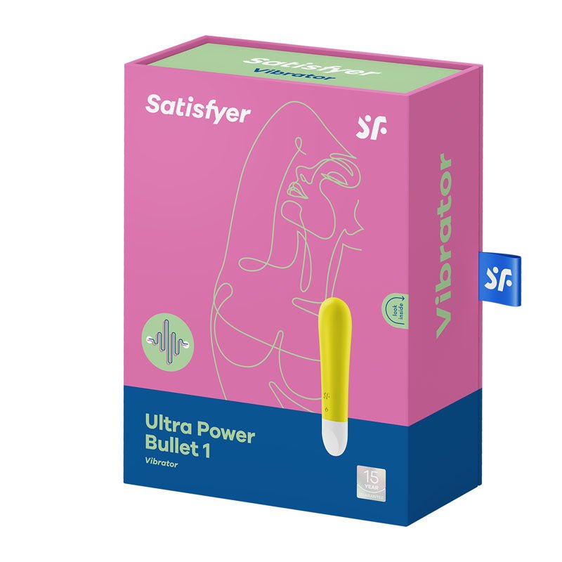 Satisfyer - ultra power bullet 1 vibrator -  Yellow, box side view | Flirtybay.com.au