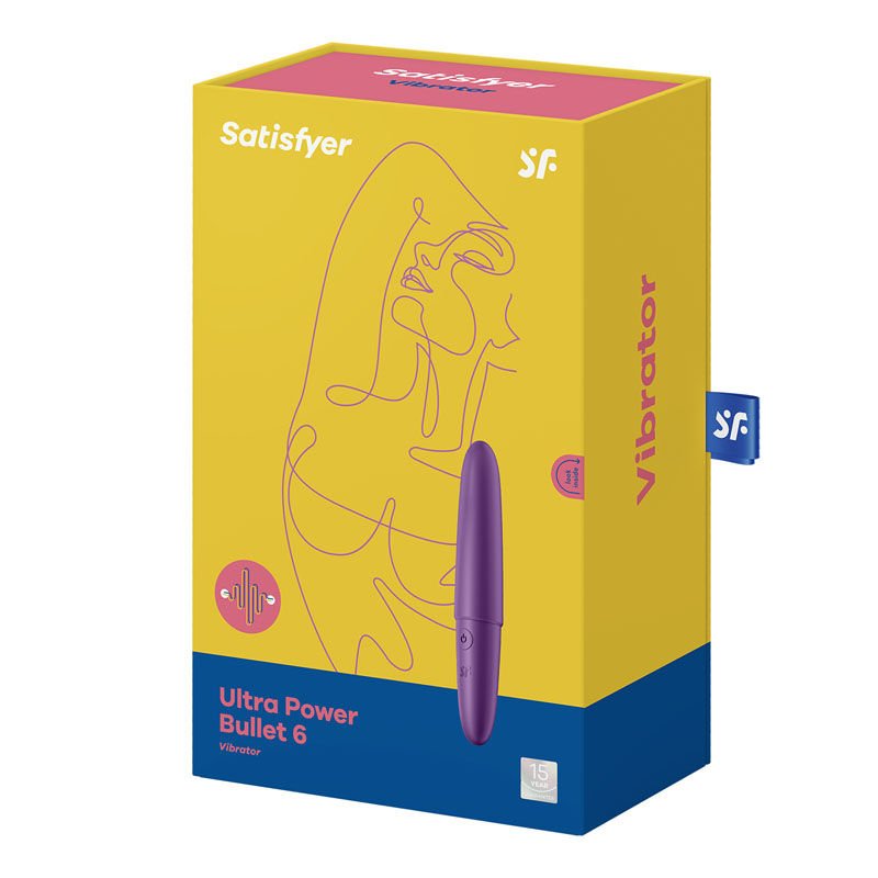 Satisfyer - ultra power bullet 6 clitoral vibrator -  Purple, box side view | Flirtybay.com.au