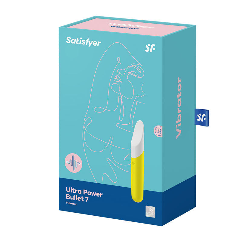 Satisfyer - ultra power bullet 7 clitoral vibrator -  Yellow, box side view | Flirtybay.com.au