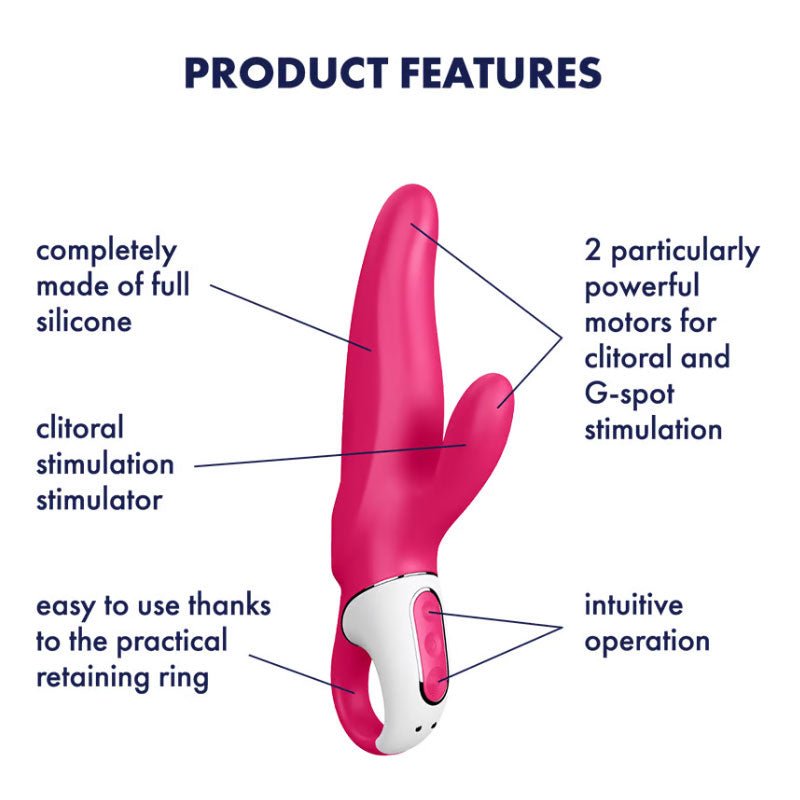 Satisfyer vibes - mister rabbit vibrator - Product side view, with specifications  | Flirtybay.com.au
