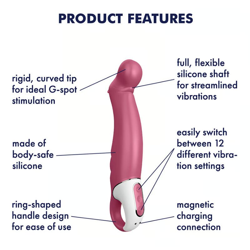 Satisfyer vibes - petting hippo - g-spot vibrator - Product side view, with specifications  | Flirtybay.com.au