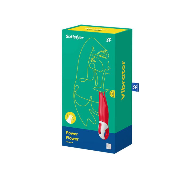 Satisfyer - vibes - power flower - g-spot and clitoral vibrator -  box side view | Flirtybay.com.au