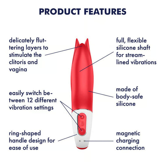 Satisfyer - vibes - power flower - g-spot and clitoral vibrator - Product front view, with specifications  | Flirtybay.com.au