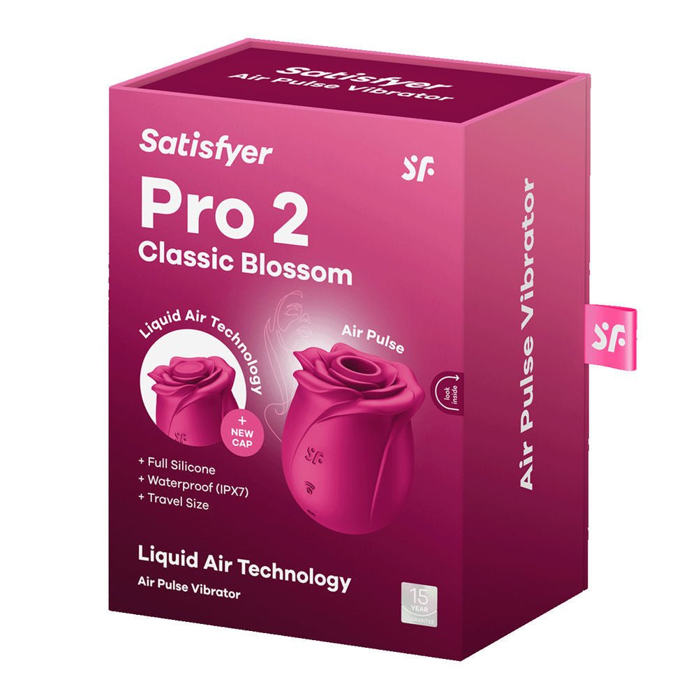 Satisfyer pro 2 - classic blossom - pressure wave vibrator -  box side view rose toys  | Flirty Bay Adult Store Australia