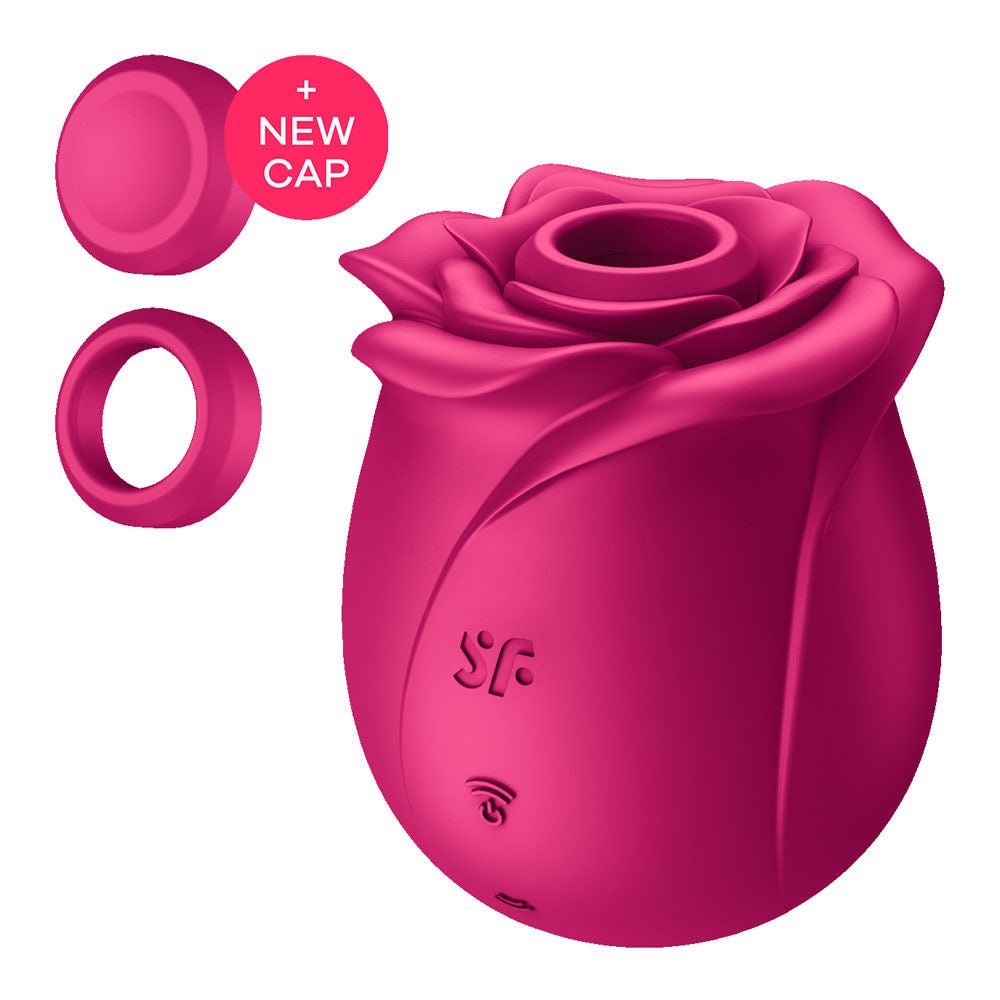 Satisfyer pro 2 - classic blossom - pressure wave vibrator - Product front view, with caps, rose toys  | Flirty Bay Adult Store Australia