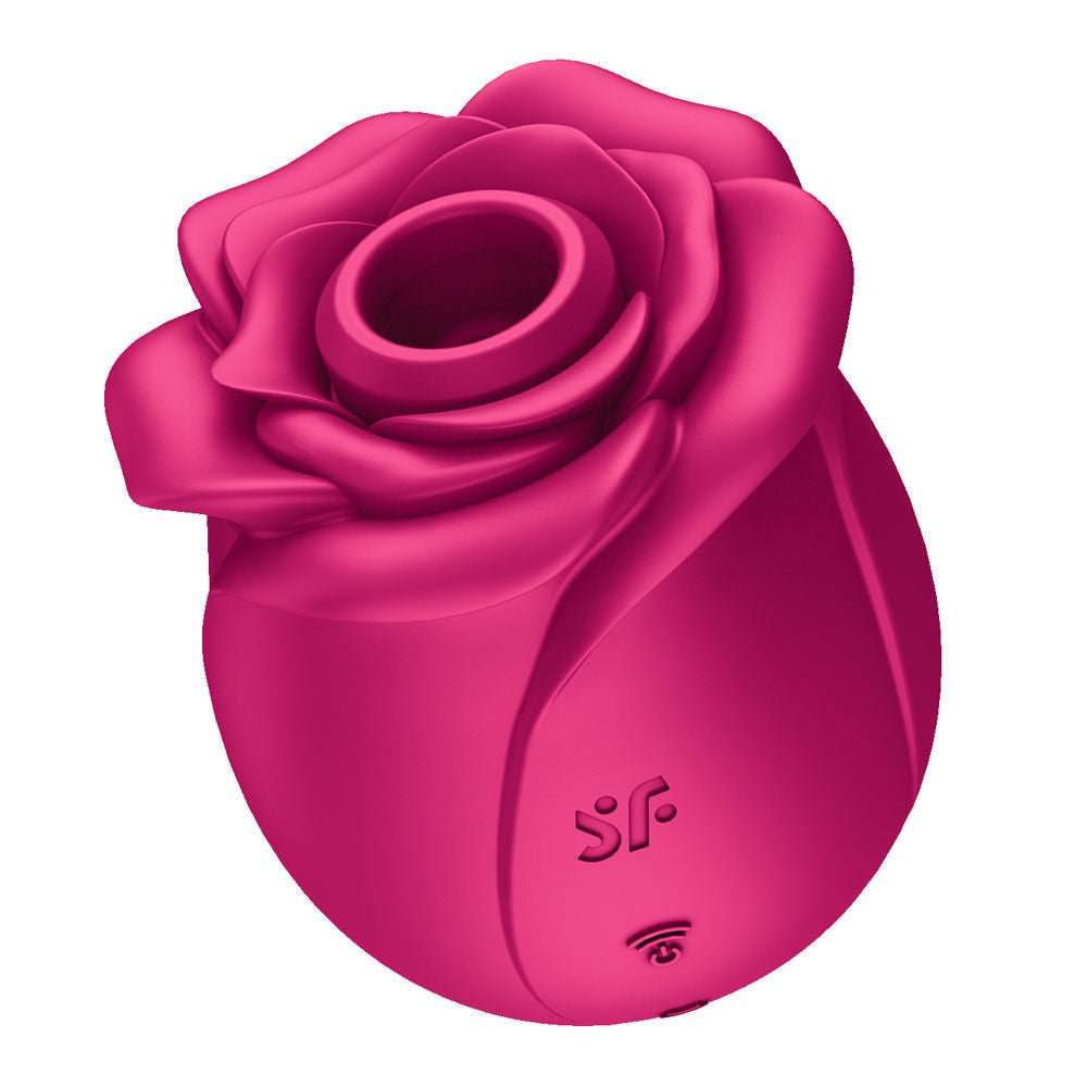 Satisfyer pro 2 - classic blossom - pressure wave vibrator - Product side view, focus on button, rose toys  | Flirty Bay Adult Store Australia