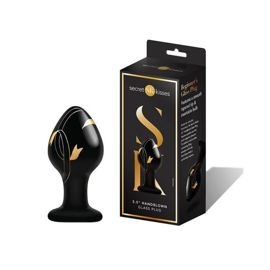 Secret kisses - 3.5'' handblown glass butt plug - Product front view and box front view | Flirtybay.com.au