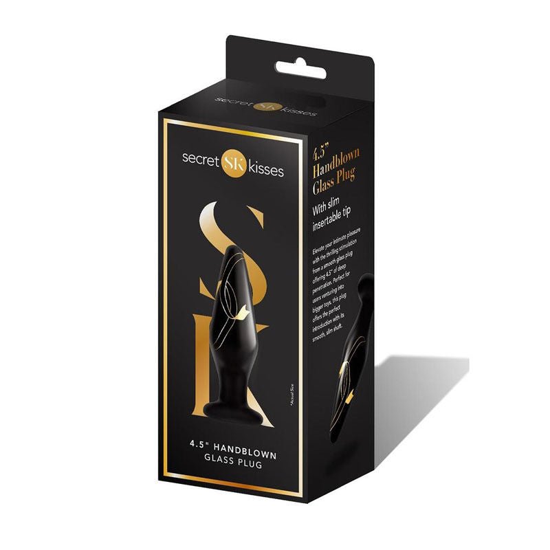 Secret kisses - 4.5'' handblown glass butt plug -  box side view | Flirtybay.com.au