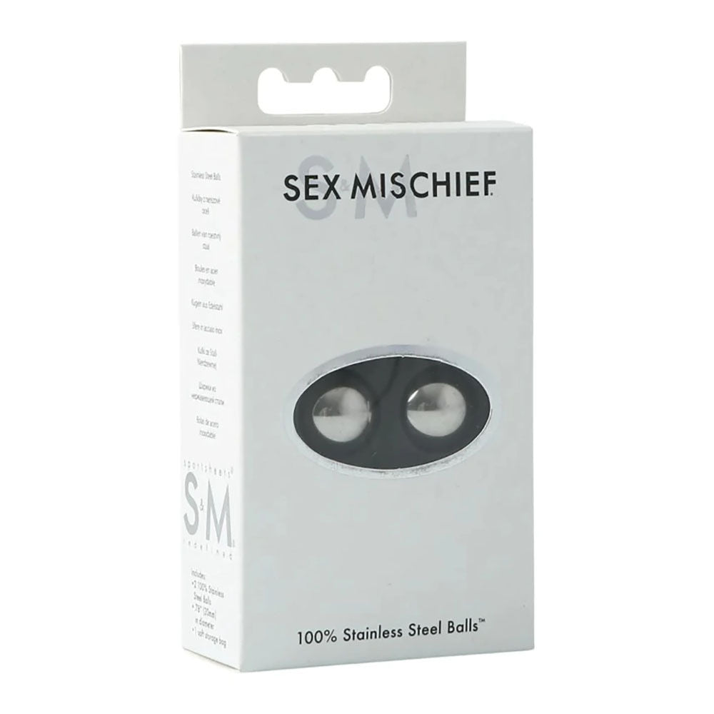 Sex & mischief 100% stainless steel balls - nipple clamps -  box side view | Flirtybay.com.au
