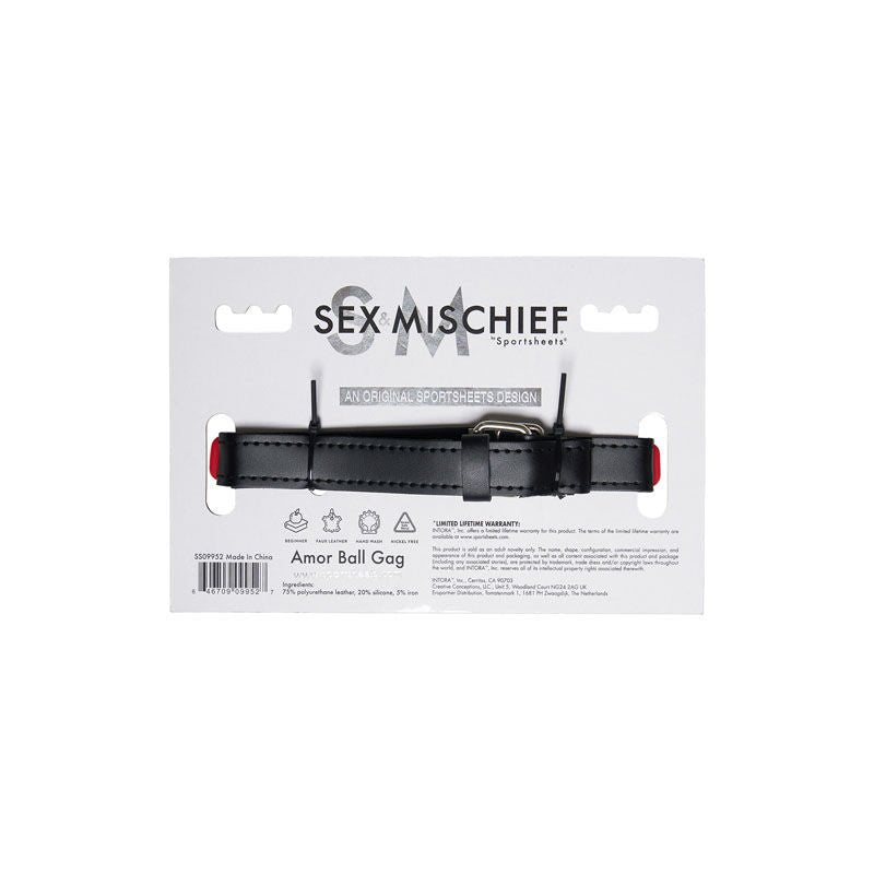 Sex & mischief - amor ball gag -  box back view | Flirtybay.com.au