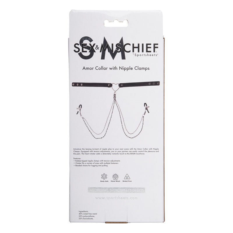 Sex & mischief - amor collar with nipple clamps -  box back view | Flirtybay.com.au