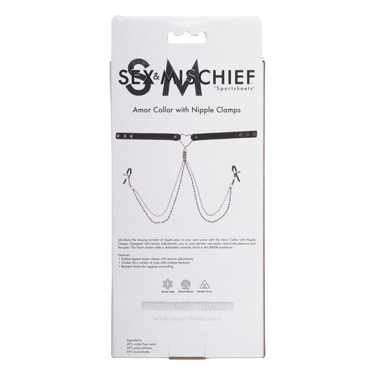 Sex & mischief - amor collar with nipple clamps -  box back view | Flirtybay.com.au