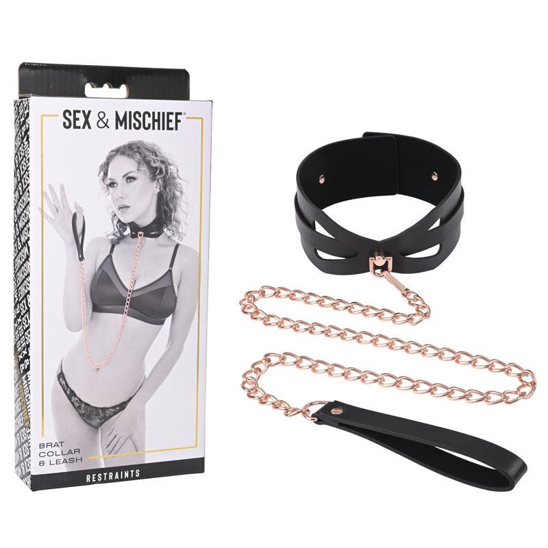 Sex & mischief - brat collar & leash - Product front view and box front view | Flirtybay.com.au
