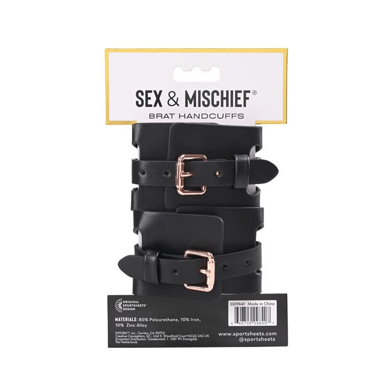 Sex & mischief - brat handcuffs -  box back view | Flirtybay.com.au
