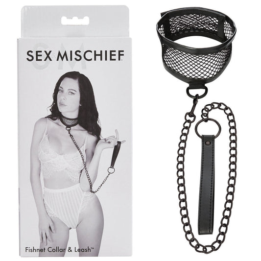 Sex & mischief - fishnet collar and leash - Product front view and box front view  | Flirty Bay Adult Store and Sex Tools in Perth Australia