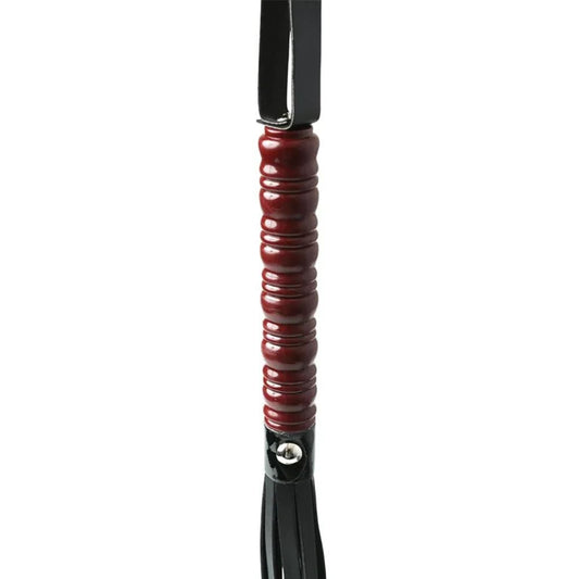 Sex & mischief - mahogany flogger - Product front view, focus on handle  | Flirtybay.com.au