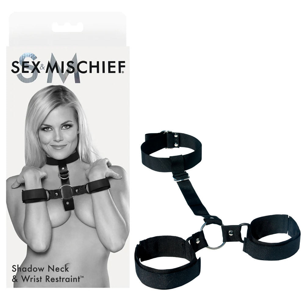 Sex & mischief - shadow neck and wrist restraint - Product front view and box front view  | Flirty Bay Adult Store and Sex Tools in Perth Australia