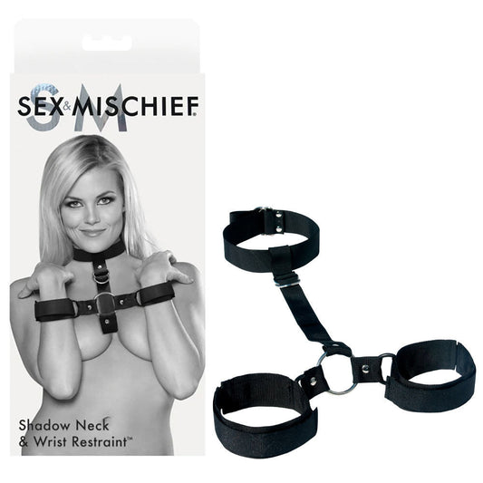 Sex & mischief - shadow neck and wrist restraint - Product front view and box front view  | Flirty Bay Adult Store and Sex Tools in Perth Australia